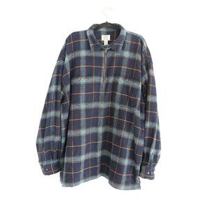 Vintage '90S Field Gear Navy Teal Checker Pattern 40% Wool Quarter Zip Sweater